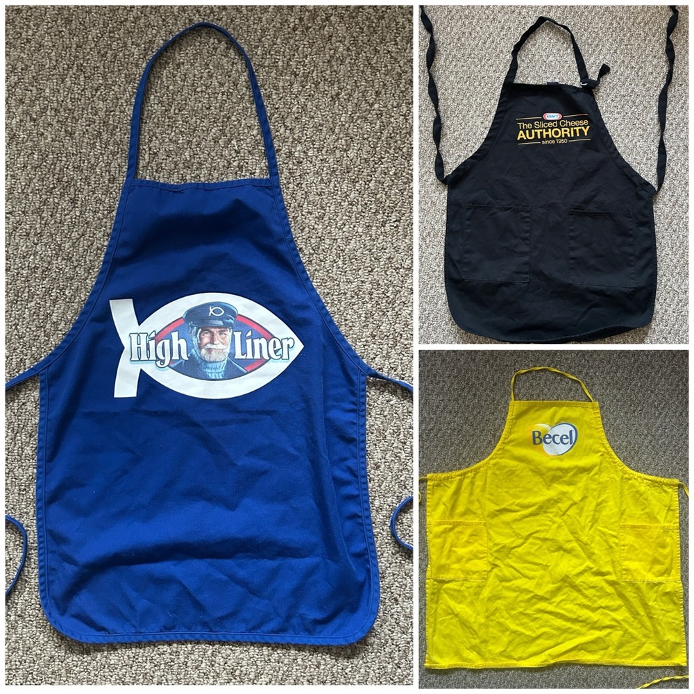 Lot of 3 - Vintage Promotional Kitchen Aprons Becel Highliner Kraft Cheese